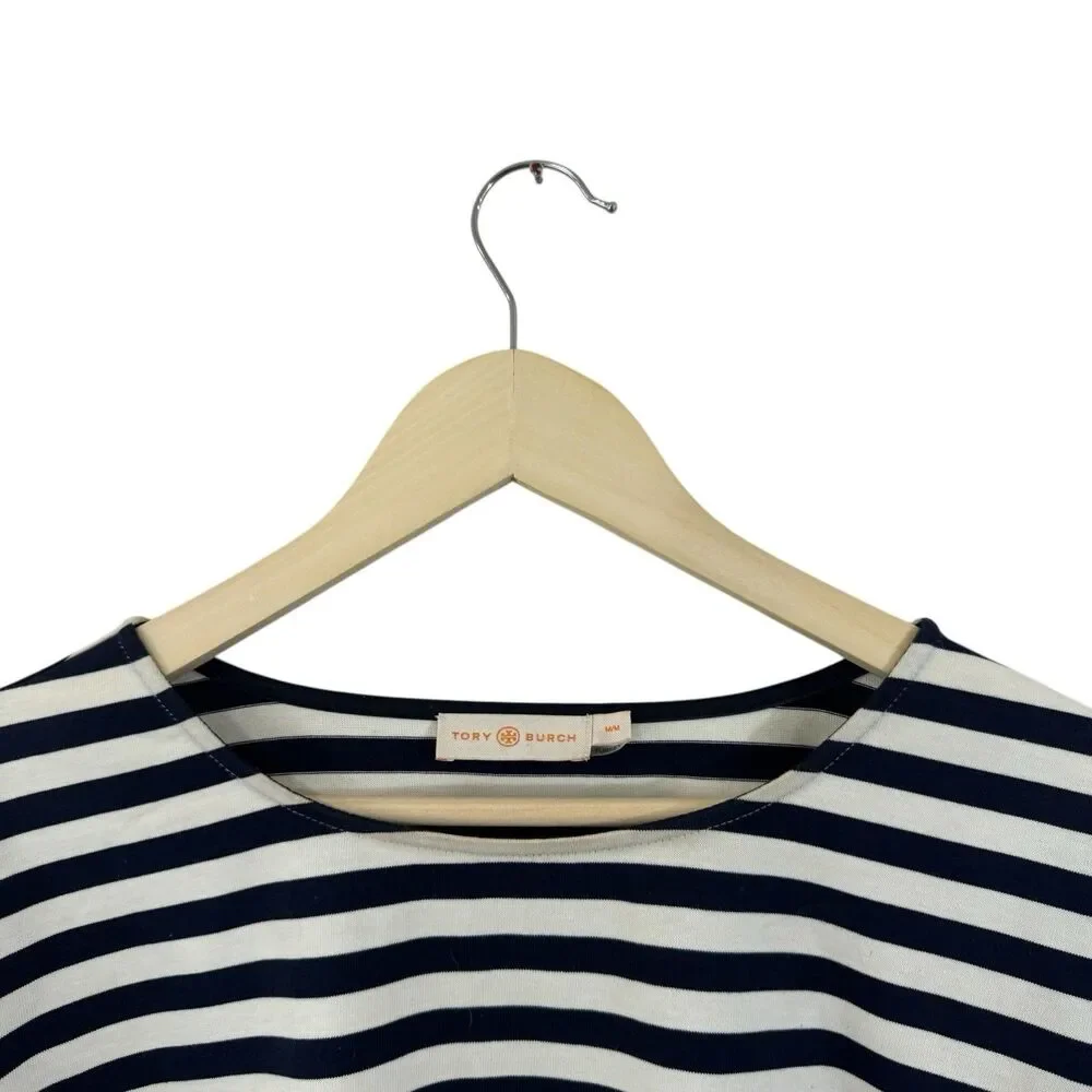Tory Burch Medium Robinson Striped Shirt Short Sleeve Nautical Womens